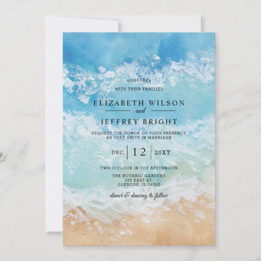 Invitation Rustique aquarelle été mer plage mariage (Devant)