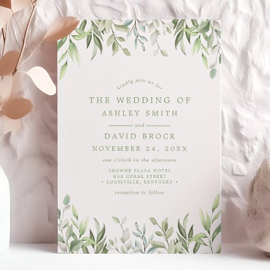 Invitation Rustique aquarelle Eucalyptus Mariage vert