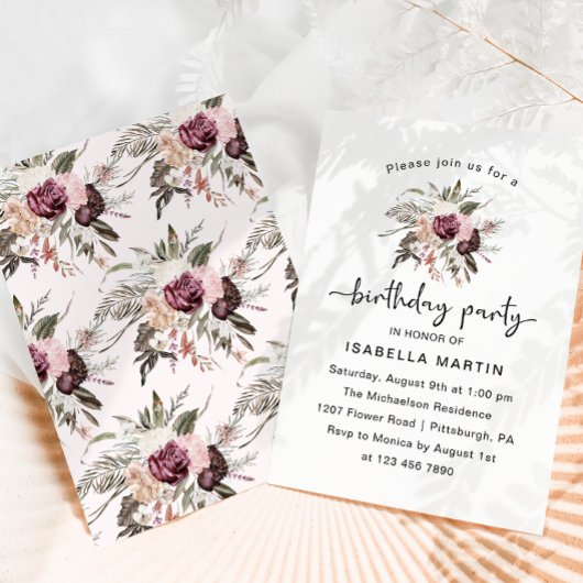 Invitation Rustique aquarelle Floral fête d'anniversaire