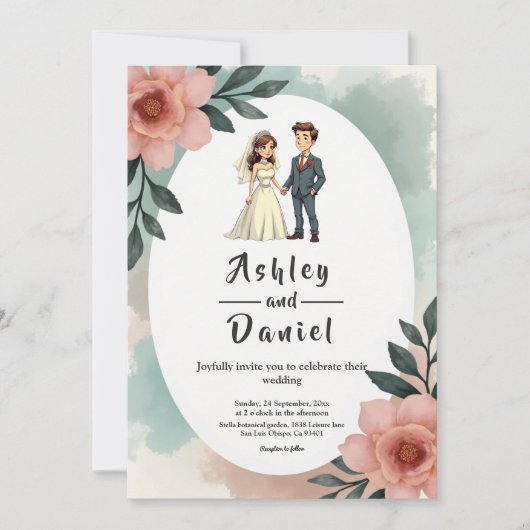 Invitation Rustique Aquarelle Florale Mariée Et Mariage De Ch (Devant)