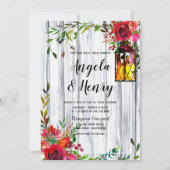 Invitation Rustique aquarelle Flore rouge et Mariage lanterne (Devant)