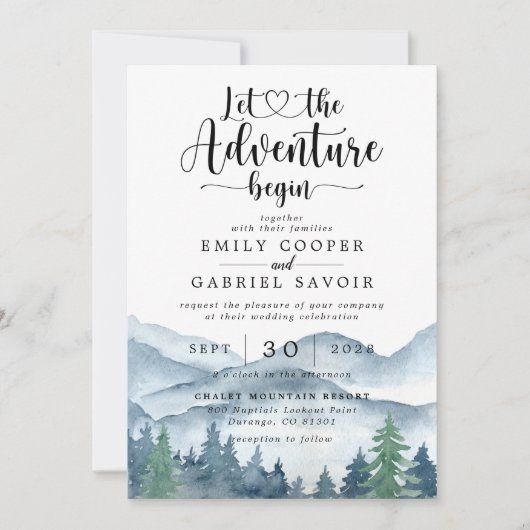 Invitation Rustique Aquarelle Forêt Mariage Aventure commence (Devant)