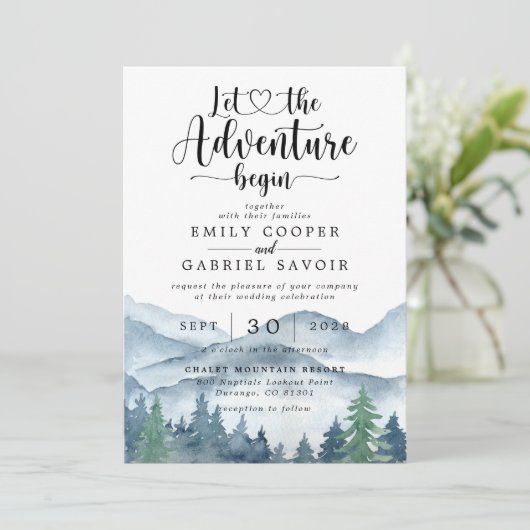 Invitation Rustique Aquarelle Forêt Mariage Aventure commence (Debout devant)