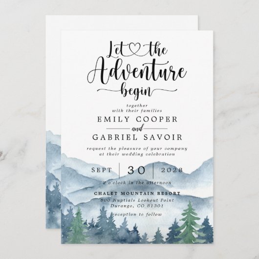 Invitation Rustique Aquarelle Forêt Mariage Aventure commence (Devant / Derrière)