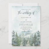 Invitation Rustique Aquarelle Forêt Pins Arbres Mariage d'hiv (Devant)