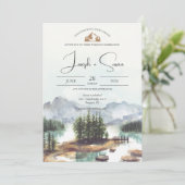 Invitation Rustique Aquarelle Montagne Pins Mariage (Debout devant)
