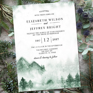 Invitation Rustique Aquarelle Montagnes Pine Mariage d'hiver