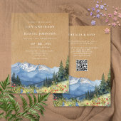 Invitation Rustique aquarelle Mountain Floral QR Code Mariage