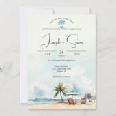 Invitation Rustique aquarelle Ocean Beach & Palm Tree Mariage (Devant)