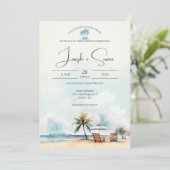 Invitation Rustique aquarelle Ocean Beach & Palm Tree Mariage (Debout devant)