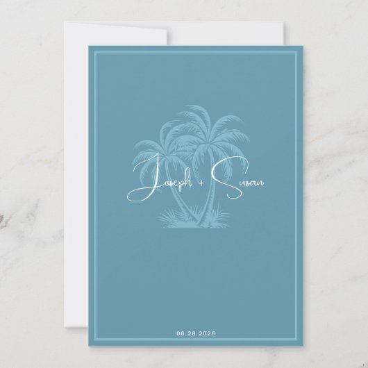 Invitation Rustique aquarelle Ocean Beach & Palm Tree Mariage (Dos)