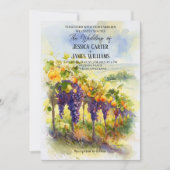 Invitation Rustique Aquarelle Oranges Raisins Vignoble Mariag (Devant)