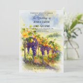 Invitation Rustique Aquarelle Oranges Raisins Vignoble Mariag (Debout devant)