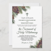 Invitation Rustique Aquarelle Pinecones Mariage catholique (Devant)