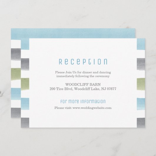 Invitation Rustique aquarelle rayures plage mariage réception (Devant / Derrière)