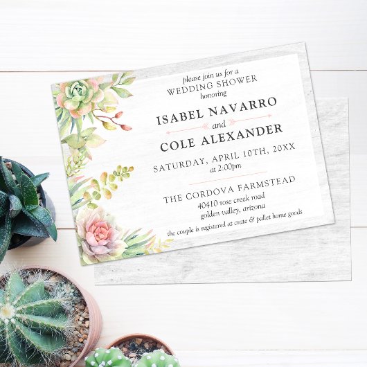 Invitation Rustique Aquarelle Succulent Couple Wedding shower