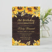 Invitation Rustique aquarelle tournesol Anniversaire (Debout devant)