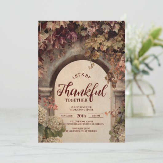 Invitation Rustique Arc De Pierre Thanksgiving Dîner (Debout devant)