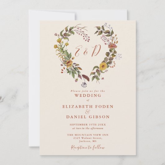 Invitation Rustique Automne automne Floral QR Code Mariage (Devant)