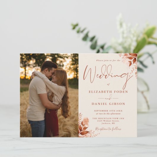 Invitation Rustique Automne Automne Floral QR Code Photo Mari (Debout devant)