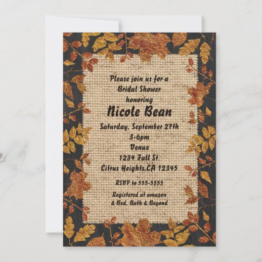 Invitation Rustique Automne Automne Tone d'or Feuilles & Burl (Devant)