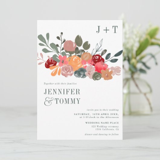 Invitation Rustique automne bordeaux vert mariage photo (Debout devant)