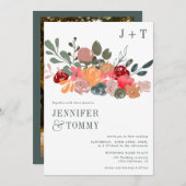 Invitation Rustique automne bordeaux vert mariage photo (Devant / Derrière)