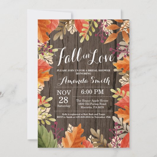 Invitation Rustique Automne Bridal Showback (Devant)
