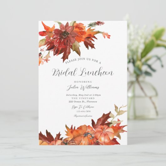 Invitation Rustique Automne Citrouille Bridal Luncheon Mariag (Debout devant)
