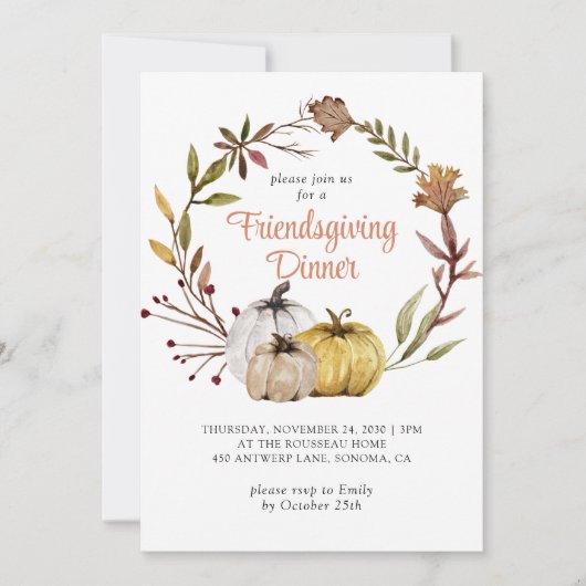 Invitation Rustique Automne Citrouille Floral Friendsgiving (Devant)