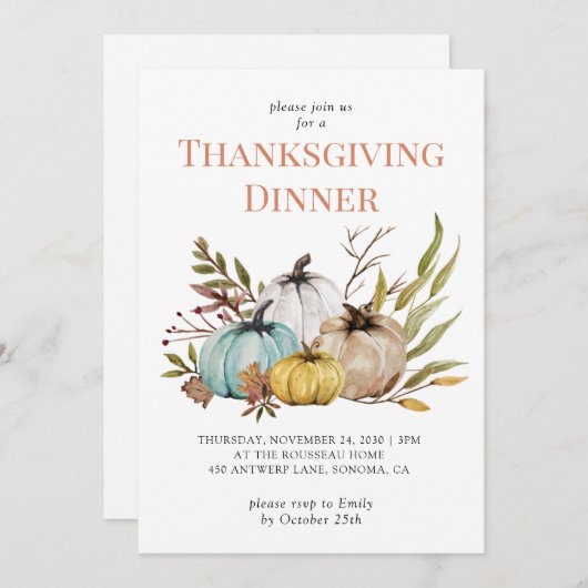 Invitation Rustique Automne Citrouilles Thanksgiving Invitati (Devant / Derrière)