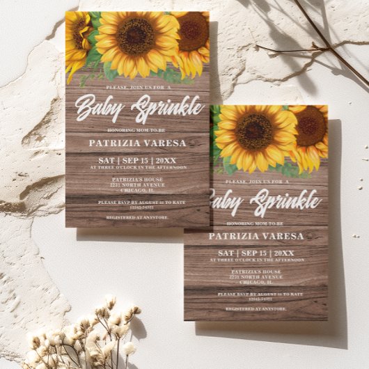 Invitation Rustique Automne en bois Tournesol Baby Sprinkl