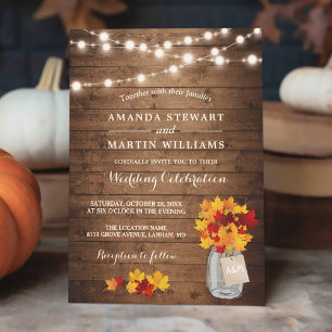 Invitation Rustique Automne Feuille Érable Éclairage Mariage
