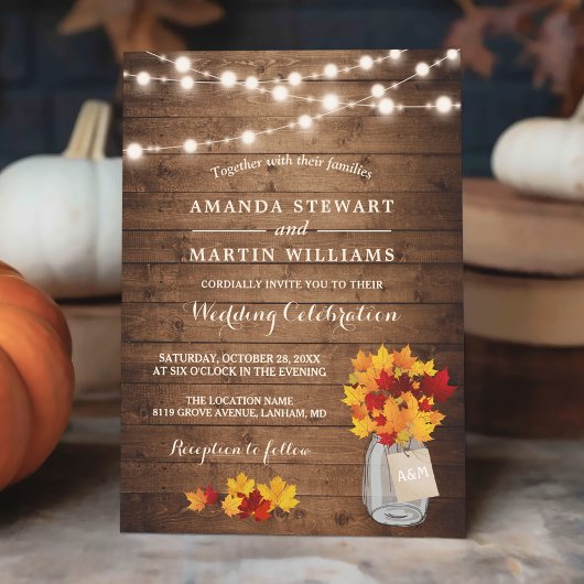 Invitation Rustique Automne Feuille  Érable Éclairage Mariage