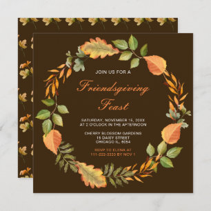 Invitation Rustique Automne Feuilles d'automne Friendsgiving 