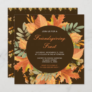 Invitation Rustique Automne Feuilles d'automne Friendsgiving 