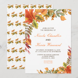 Invitation Rustique Automne Feuilles Mariage