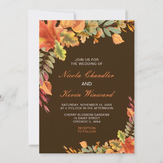 Invitation Rustique Automne Feuilles Mariage (Devant)