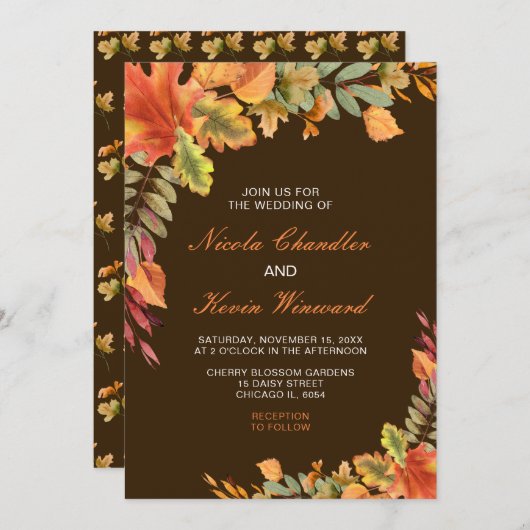 Invitation Rustique Automne Feuilles Mariage (Devant / Derrière)