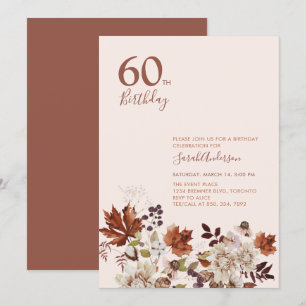 Invitation Rustique Automne Floral Adulte Jalon Anniversaire