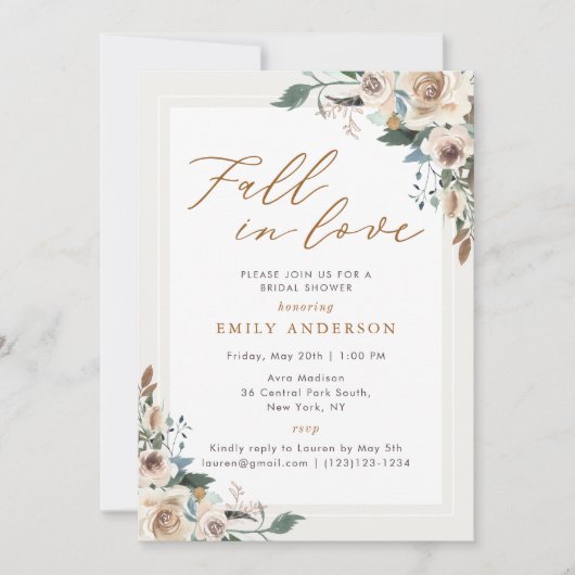 Invitation Rustique Automne Floral Automne Chute en Amour Fêt (Devant)