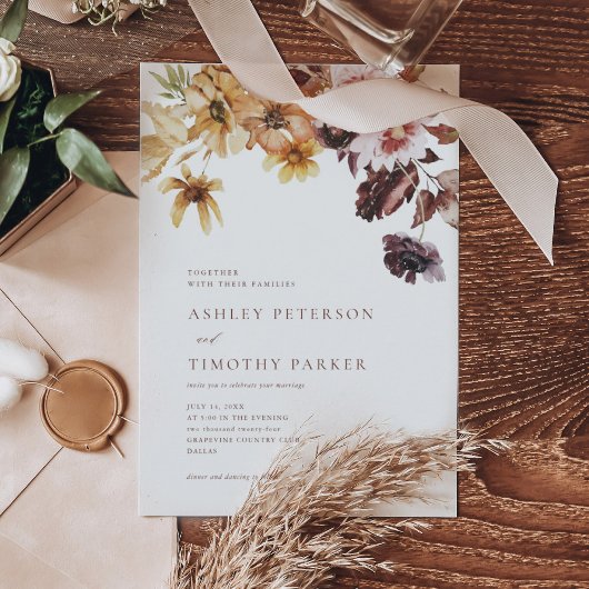 Invitation Rustique Automne Floral Boho Mariage