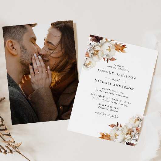 Invitation Rustique Automne Floral Bouquets Photo Mariage