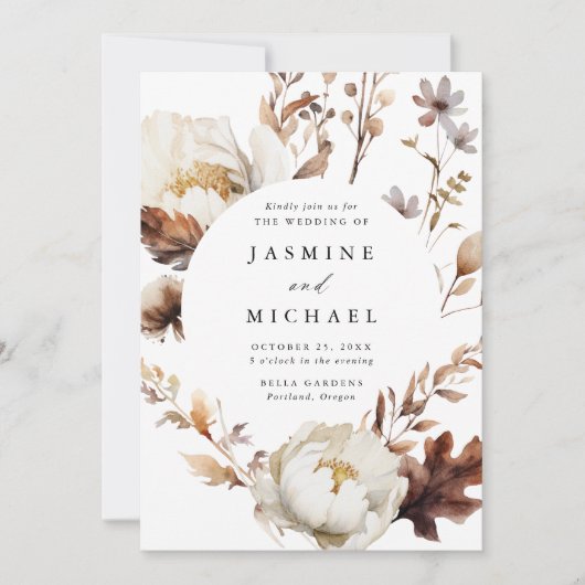 Invitation Rustique Automne Floral Cercle Mariage de cadre (Devant)