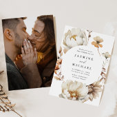 Invitation Rustique Automne Floral Circle Frame Photo Mariage