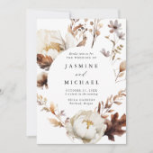 Invitation Rustique Automne Floral Circle Frame Photo Mariage (Devant)