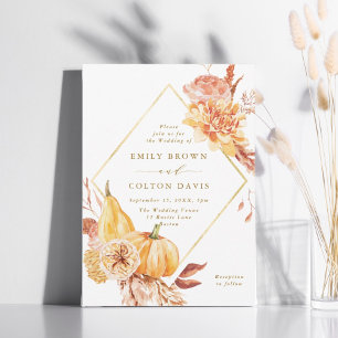 Invitation Rustique Automne Floral Citrouille Mariage Gold Sc