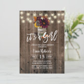 Invitation Rustique Automne Floral Jar Barn Baby shower fille (Debout devant)