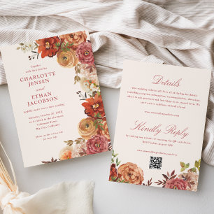 Invitation Rustique Automne Floral Mariage double face