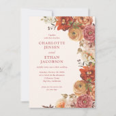 Invitation Rustique Automne Floral Mariage double face (Devant)